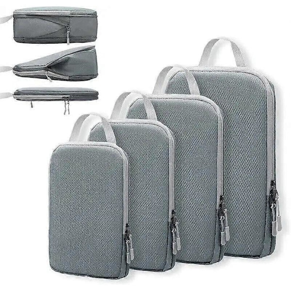 Kompressionspåsar för Resor 4 st Kompression Reseorganisatör Resväska Organizer Väskor Set Packningskuber Resa Dubbelsydda grey