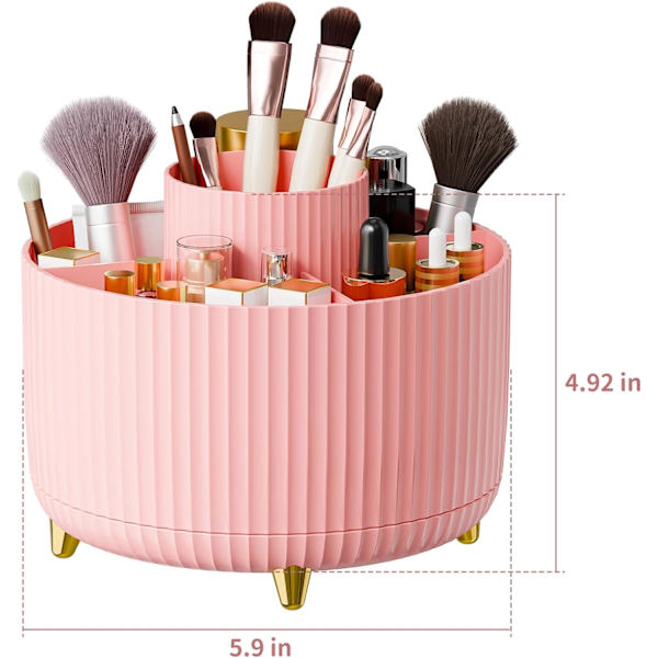 360° roterende penneholder, skrivebordsarrangører med 5 rum blyantsarrangør, kunstforsyningsopbevaringsboks Caddy til hjemmekontorartikler Desktop oprydning Pink