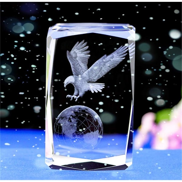 Krystalglas Bald Eagle Statuer, 3D Laser Etched Crystal Eagle Dekor Kunst, Dyre Krystalglas Terning Gravering Ornament Eagle Gaver med Gave(4x4x6cm)
