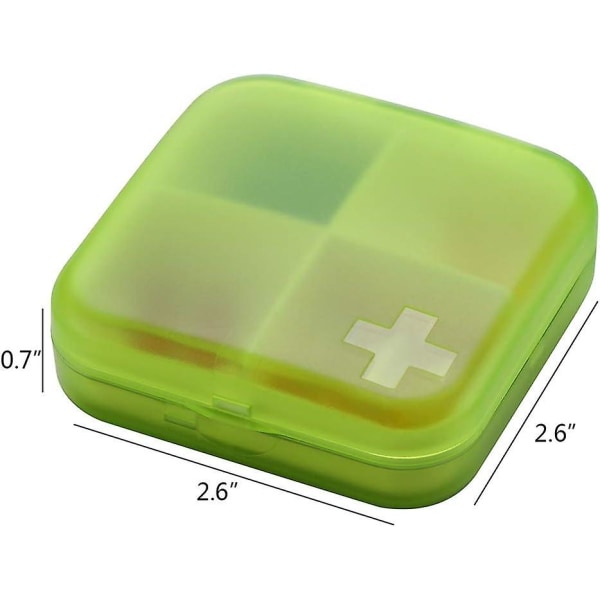 Pill Organizer - Bærbar pilleæske Lille pilleæske til pung eller lomme Fremragende pilleorganisator (grøn, 4 rum)