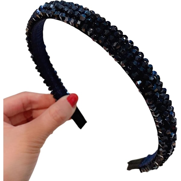Hiusnauhat tytöille, strassihelmillä koristeltu pääpanta, muodikkaat kristallikoristeiset hiusnauhat, morsiamen juhla- ja häänauhat, ohuet hiusnauhat, hiusasusteet Navy blue