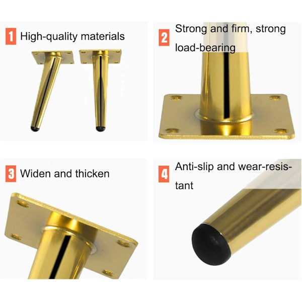 4 stk. møbelben, DIY møbler metalbord skrå koniske ben, møbelskab fødder sofa fødder skrå vinkel, til bord (10cm)