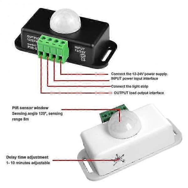 DC 12V 24V Krops Infrarød PIR Switch Bevægelsessensor Human Motion Sensor Detektor LED white
