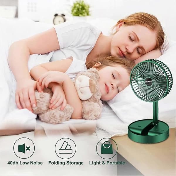 USB genopladelig bærbar ventilator, støjsvag ventilator, sammenklappelig ventilator, 3 justerbare hastighedstilstande