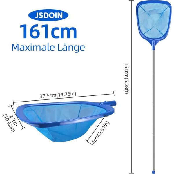161 cm poolskimmernet, net med justerbar 123 cm teleskopstang, til spabade og boblebade