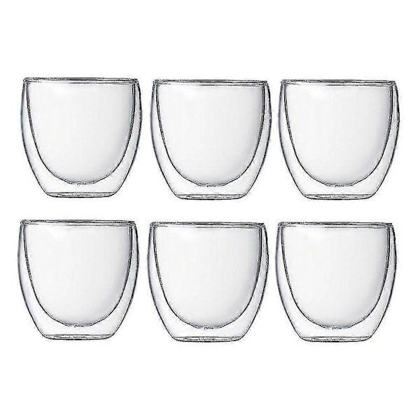 6 st 80ml 2.7oz Glas Dubbelväggig Värmeisolerad Tumbler Espresso Te Kopp