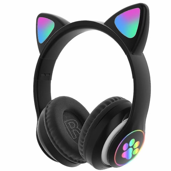 Hörlurar Cat Ear Trådlösa hörlurar, LED Light Up Bluetooth hörlurar Zhi（Svart）