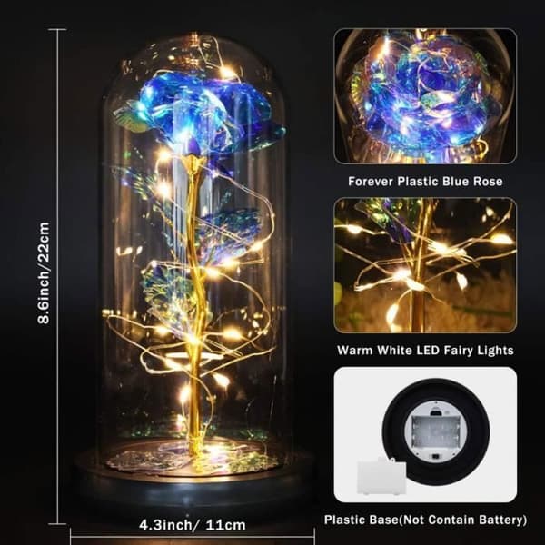 Evig Rose i Glasdome – Galaxy Rose med LED-lys, Lysende Kunstig Rose Gave (Blå)