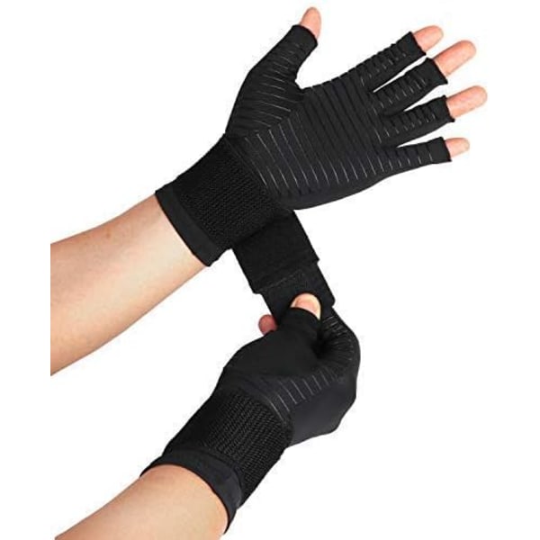Kompresjonsartritthansker med stropp – kobberinfundert – Fingerløs hanske Håndleddsstøtte for karpaltunnel, XL