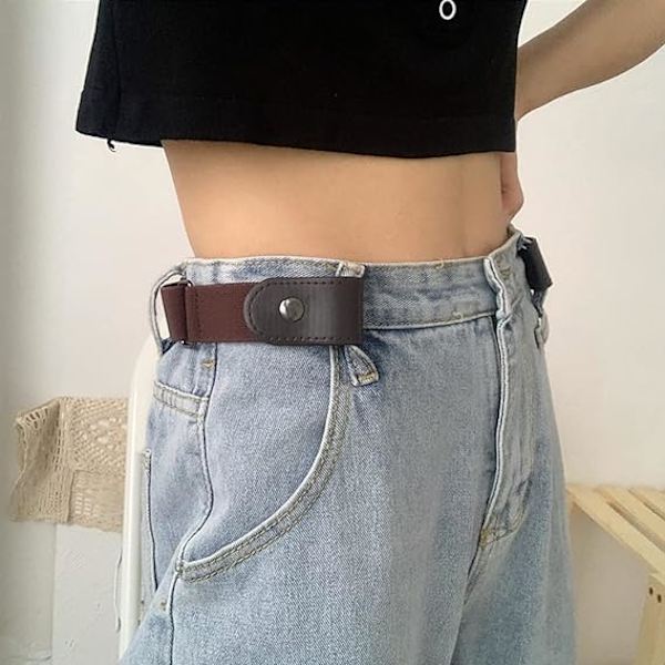 Spænde-fri justerbar bælte - Kvinder - Mænd Ingen spænde stræk bælte til jeans kjole Unisex bælter Hurtig udløsning Komfort Ikke stramt bælte（Sort + Brun）