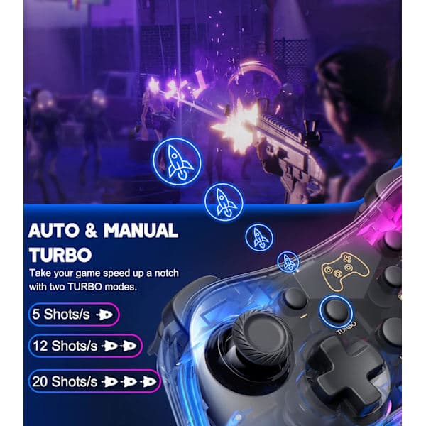 Switch-kontroller kompatibel med Switch/Lite/OLED-kontrollere, Switch Pro-kontroller med RGB pustende LED, Switch-kontroller fjernkontroll støtter Multi