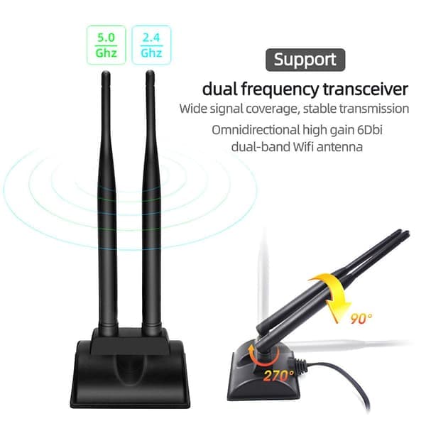 2.4GHz 5GHz Dual Band Wifi Antenne, RP-SMA Han Antenne Magnetisk Base Til PC