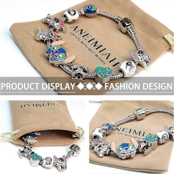 Stitch Charm Armbånd, Inspirations Stitch Charms Dame Slangekæde Smykker Fødselsdagsgaver [jkw] Stitch 7.5 Inch