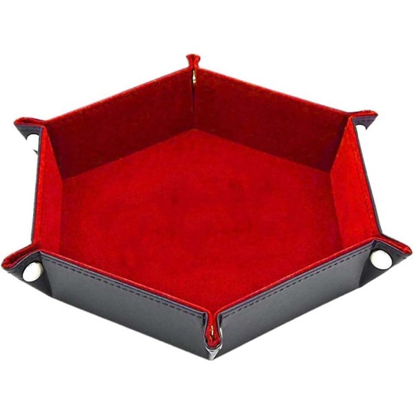 Tärningshållare Tärningsplatta Tärningsbricka Pu-lädertärningsbricka Hexagon Vikbar tärningsbricka för tärningsspel och andra bordsspel, röd