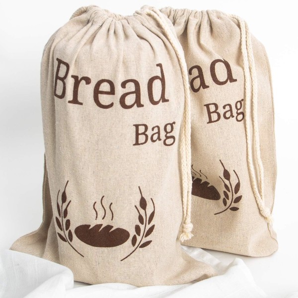 2 Pack New Living Natural pellavaleipäpussi | Luomusekoitus | 2 x uudelleenkäytettävät leipäpussit | Ruoan säilytyspussi | Leivän säilytyspussit | 38x27 cm | Eco Leipäpussi