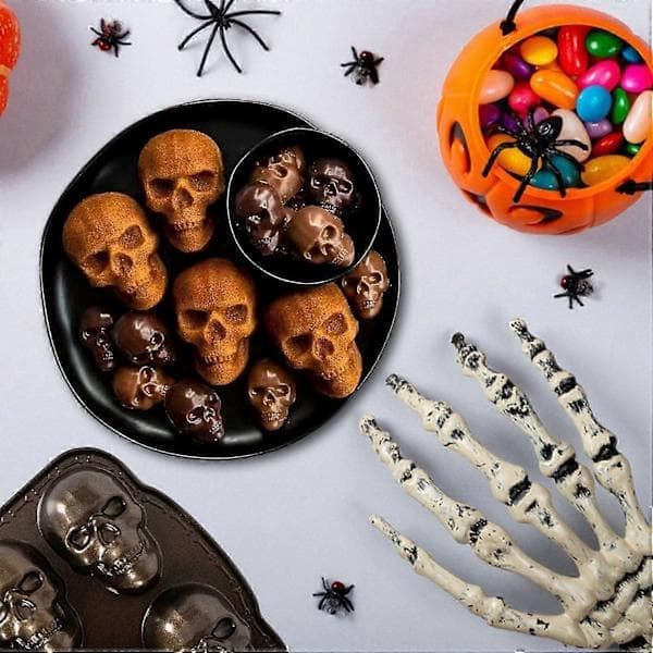 Halloween Skull Bakeform Enkel å bruke og rengjøre 3D Skull Form Kake Muffin Form for Baking-XF36-