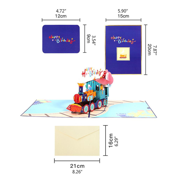 3D-juna-ponnahduskortit syntymäpäivän uudenvuoden postikorteille kirjekuorella