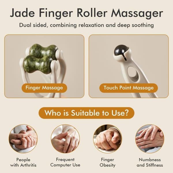 2-i-1 Jade Fingermassagerulle – Lindrer træthed, smerte og gigt (Unisex)