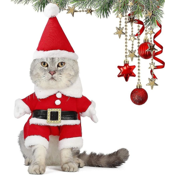Husdjursjultomtekostym Hund Katt Kostym Jultomteluva Vinterkläder Med Jultomteluva För Jul Nyår Holi