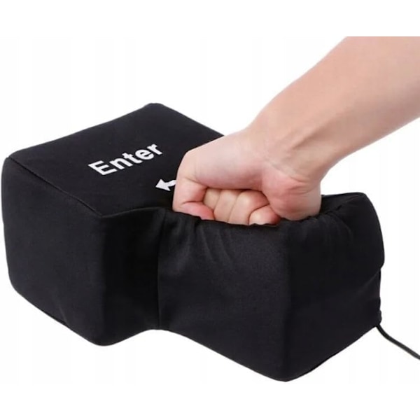 Svart Enter Kudde, Enter Knapp Plysch med USB-kabel, Stor Enter Tangent Lindrar Stress Plysch Leksak Docka Skrivbordsleksak för Vuxna (Svart)