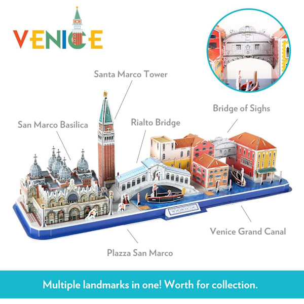 3D-puslespil, Venedig bysilhuetmodelbyggesæt, 126 dele