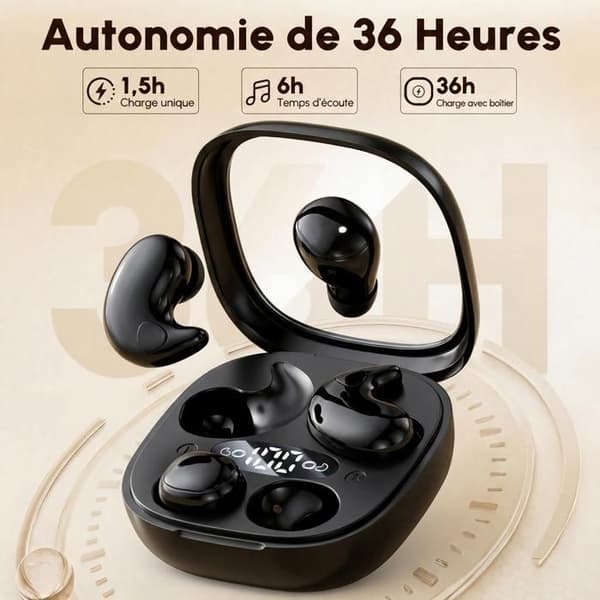 Diskrete in-ear hovedtelefoner til sidesovere – Mini 2-i-1 trådløse Bluetooth sove-øretelefoner – Sort