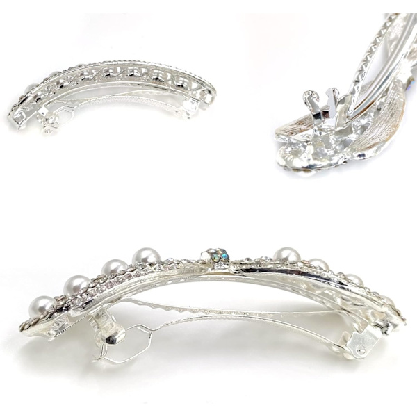 Hårspenner - 4-pak franske spenner hvite perle rhinestone hårklips glir - sløyfe sommerfugl automatiske hårspenner for kvinner