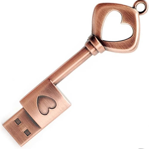 64GB Minnestick, Vintage Metallhjärta Nyckelformad Tumme-USB 2.0