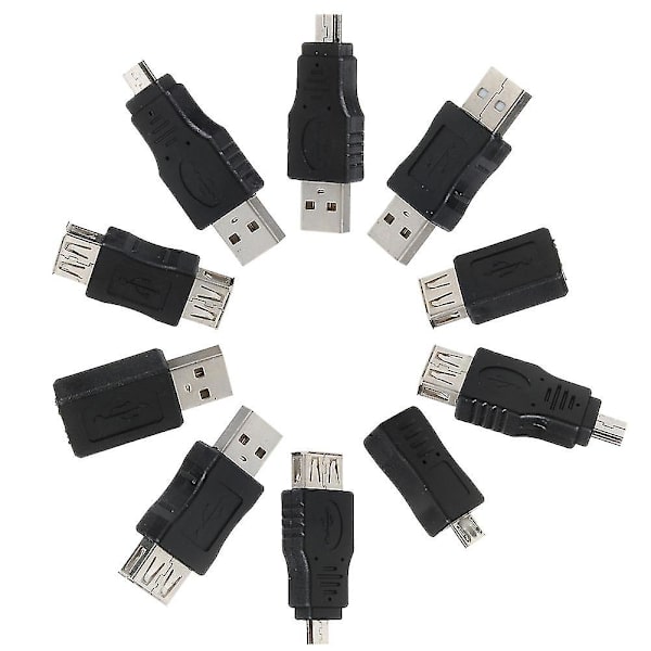 10 stk. Mini-konverter USB-han til hun Micro USB-stikadapter