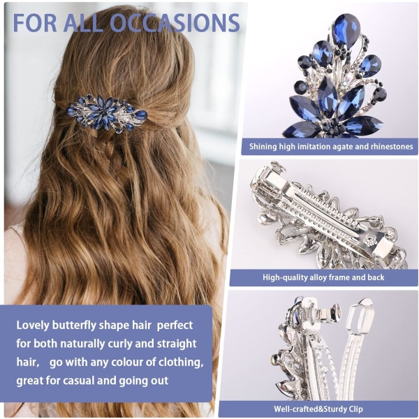 Blomster hårspænder, vintage rhinestone stil hårspænder, luksus smykke design hårnål, metal fjeder hår hårspænder, hår tilbehør (blå)