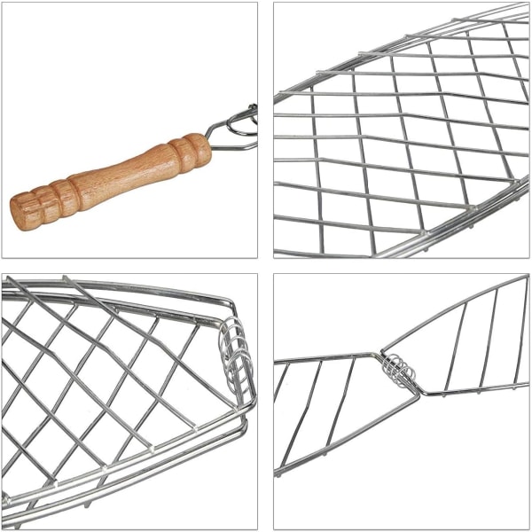 (Sett med 2) BBQ Grillstativ for fisk, grillstativ for kjøtt, burger, lang håndtaksnettkurv, sammenleggbart stativ