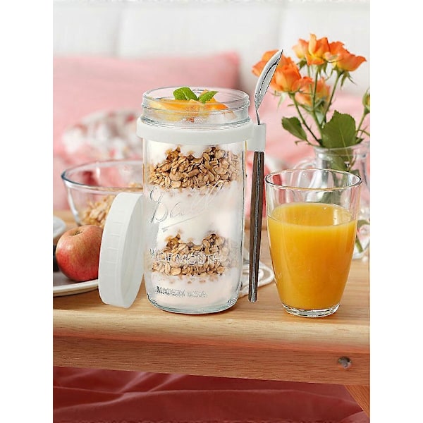 Glasbehållare för Havregryn med Sked - 350ml Flerfärgad 30 cl Mason Jar med Bred Öppning för Overnight Oats, Flingor, Yoghurt - Lufttät Förslutning och Läcksäkert Lock Grey 600ML