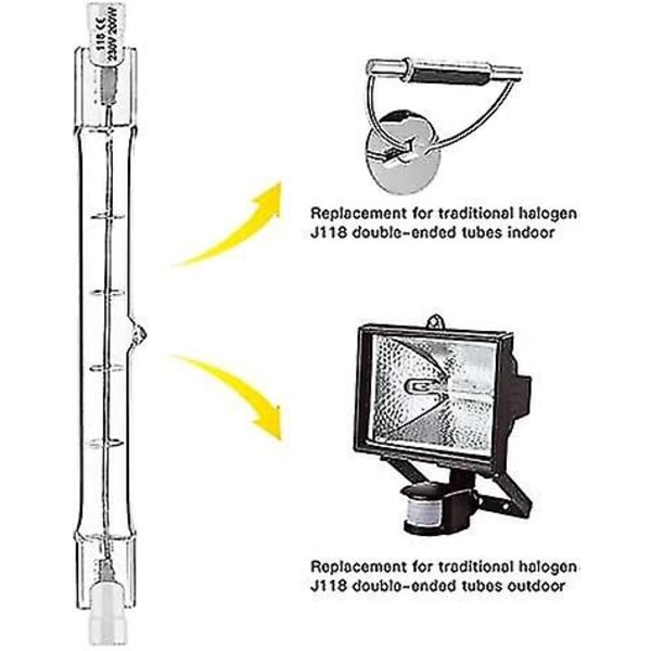 5-pakning R7s halogenpære 118mm 200w 230v, R7s halogenstang 118mm, halogenpære R7s dimbar halogenstanglampe for bygningslyskaster, arbeidslandskapslys