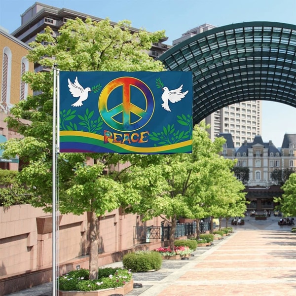 2kpl Maailman rauhanlippu, suuri polyesteri rauhansymboli lippu Rauhan kyyhkynen lippu ulkona takapihan puutarhaleikkikentälle, 90x150cm+90x60cm
