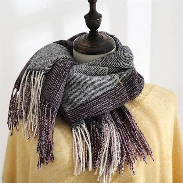 Dame Imitation Cashmere Sjal - Vinter Lang Blød Varmt Tartan Tassel Sjal Sjal til Damer, Tassel Sjal Sjal Gaver til Kvinder (Brun)