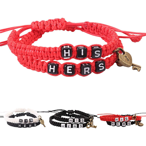 2 kpl/setti Hänen ja Hänen kirjainlukkoavainriipus Käsinkudottu pariskunnan rannekoru Bangle naisille miehille tytöille pojille