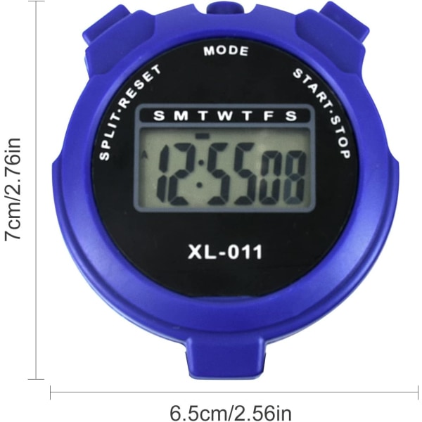 Digital Sports Stoppeklokke Timer Stoppeklokke Stor Display Intervalltreningstimer Utendørs Split Stop Watch Rundetidtaker (Blå)