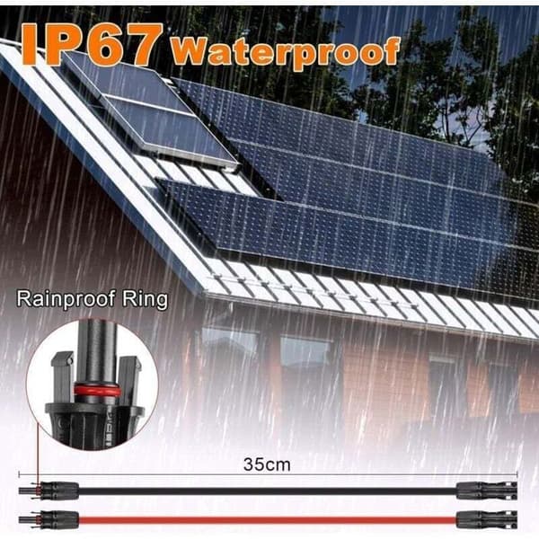 4mm² platt solpanelkabel; flexibelt IP67 solcellsförlängningspar; röda/svarta kontakter och kopplingar