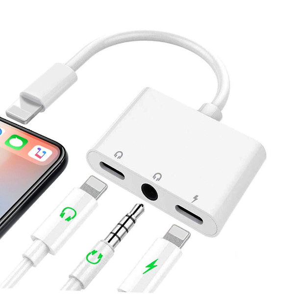 3-in-1 Kuuloke-sovitin iPhonelle, latausportti, Lightning 3,5 mm kuulokeliitäntä