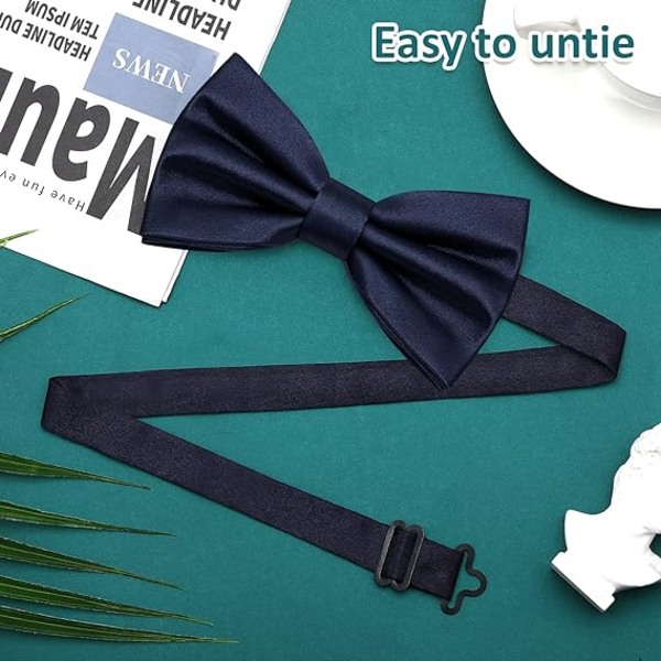 Förknuten fluga för män, Tux fluga justerbar formell fluga i satin för fest bröllop (marinblå)