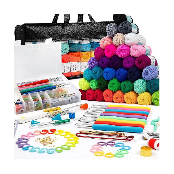 Virka Set, Inkluderar Ull, Sticknålar, Sticktillbehör, DIY Stickverktyg, Förvaringsnål