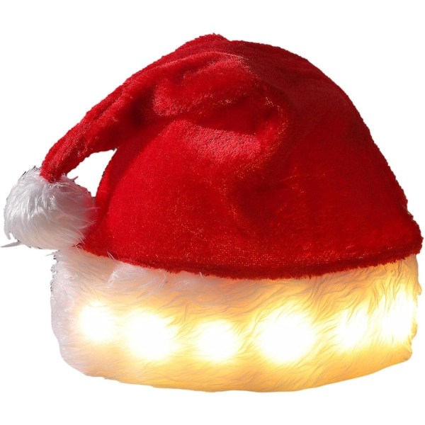 Led-jouluhattu - hehkuva joulupukin hattu, joululomahattu aikuisille, unisex pehmoiset mukavat jouluhatut