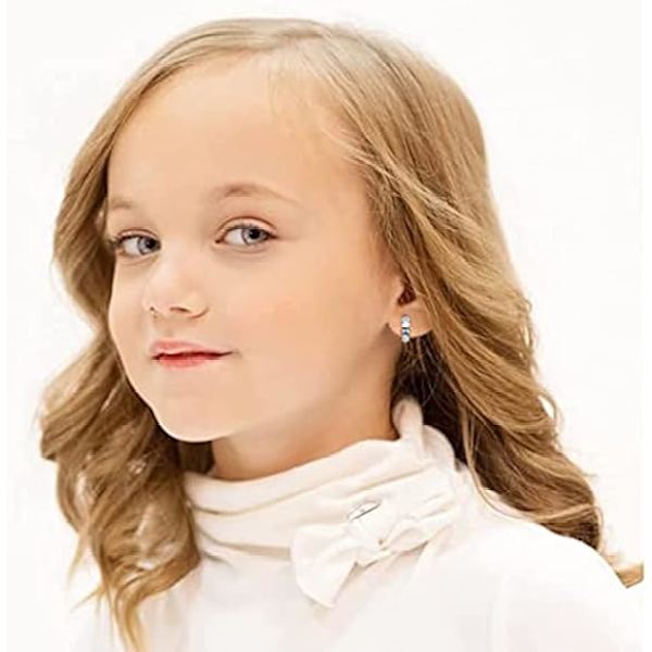 Små bøyleøredobber for kvinner tenåringsjenter S925 Sterling Silver Brusk Tiny Cute Huggie Hoops Hypoallergenic for Sensitive Ear Baby-Blue CZ