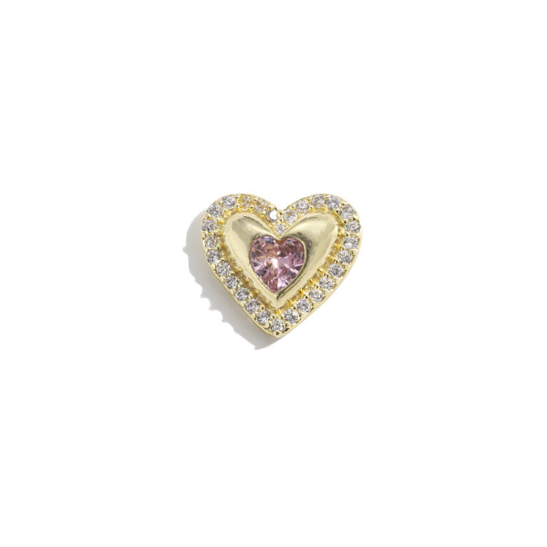 10 x klare hjertekrystaller med mini farget hjerte senter flat bak diamant rhinestones kortfremstilling pynt for håndverk (rosa senter)