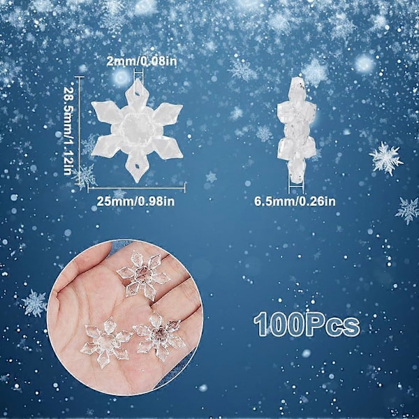 100 stk. Jule Snøfnugg Perler Bulk Akryl Snøfnugg Assorterte Akryl Gjennomsiktige Klare Vinter Jul Krystall Koblinger Charms Lenker Løse Perler for