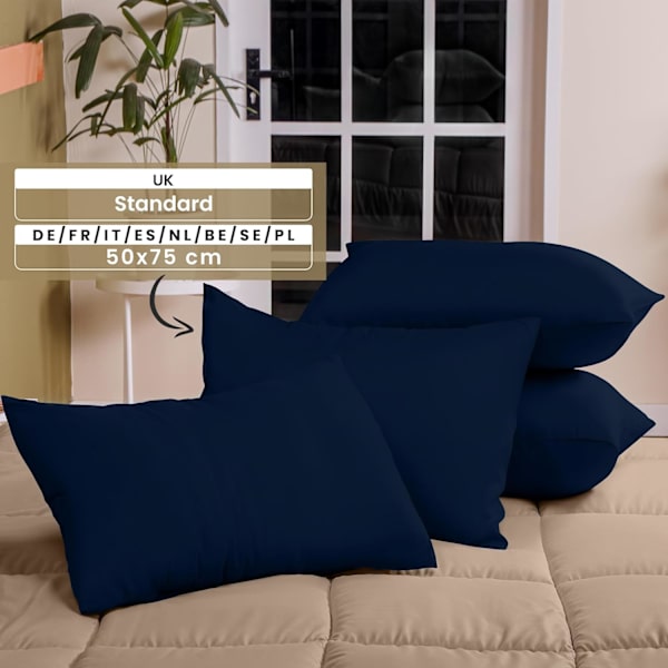 Tyynynpäälliset 4 kpl - Normaali koko 50x75 cm - 100% Harjattu Mikrokuitu Tynynpäälliset Kirjekuorilukolla - Ryppy-, Haalistumis- ja Tahrankestäviä Tynynpäälliset Navy blue 50 X 75 (Pack of 4)