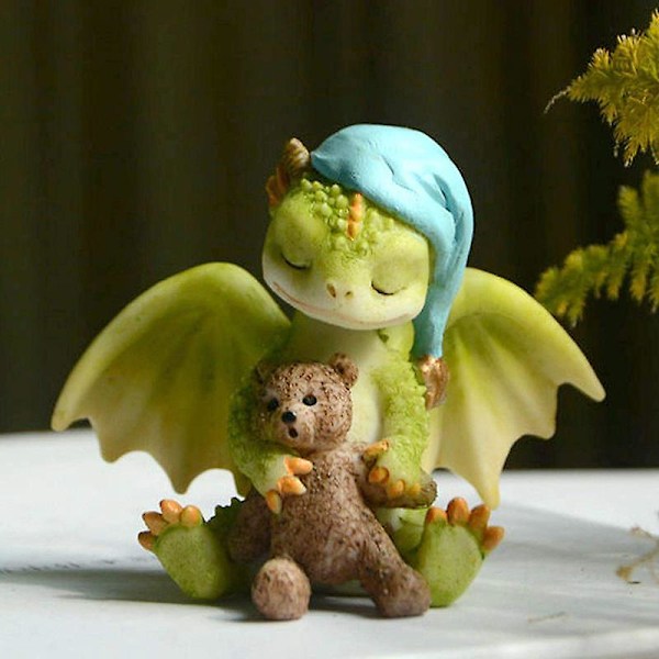 Söt Drakstaty Landskap Resin Figurer Trädgårdshantverk Dekorationer Djurprydnader Hem Bear Dragon