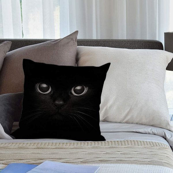 Putetrekk Svart Katt Vis To Øyne Pynteputer Dekorativ for Menn/Kvinner/Gutter/Jenter Stue Soverom Sofa Stol 18X18 Tommers Putevar