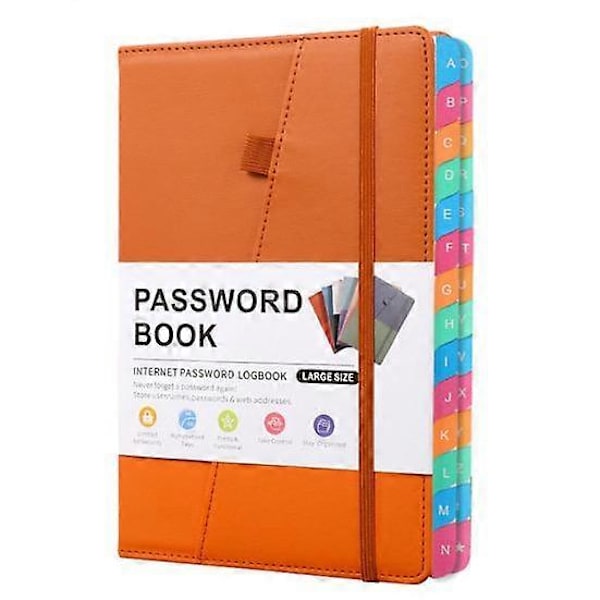Alfabetiske faner Hardcover Password Keeper Bog til internetadgangskoder Webstedsadresser Notesbog orange