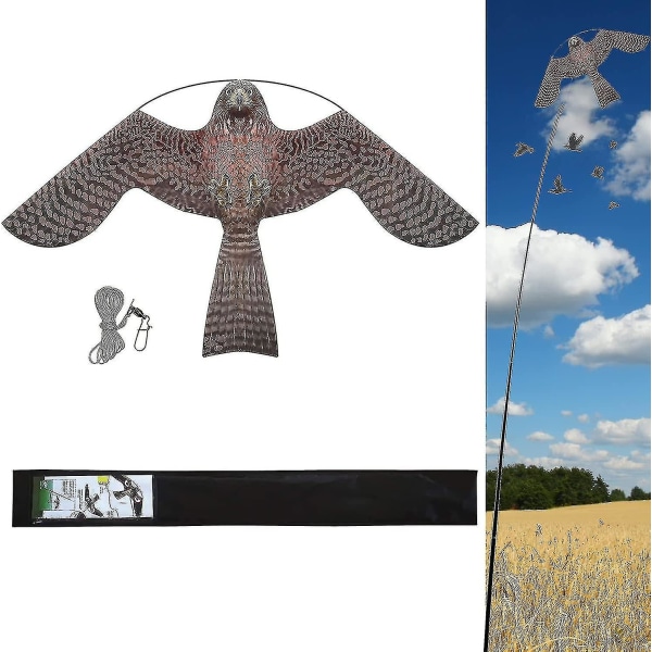 Bird Hawk Flying Drake Med Pole Avlinger Farm Protector Bird Scarer Flying Kite Uten Pole-style En drage
